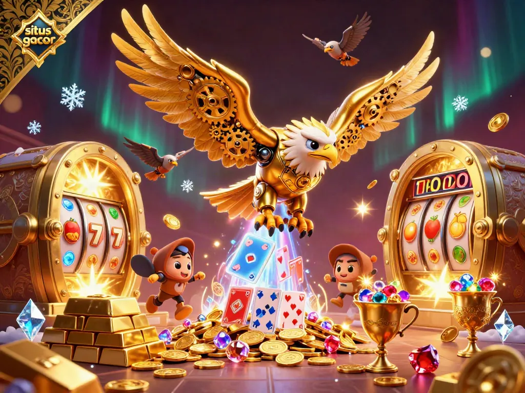 Experience the thrill of site gacor as the golden eagle dives through cascading cards and treasure.