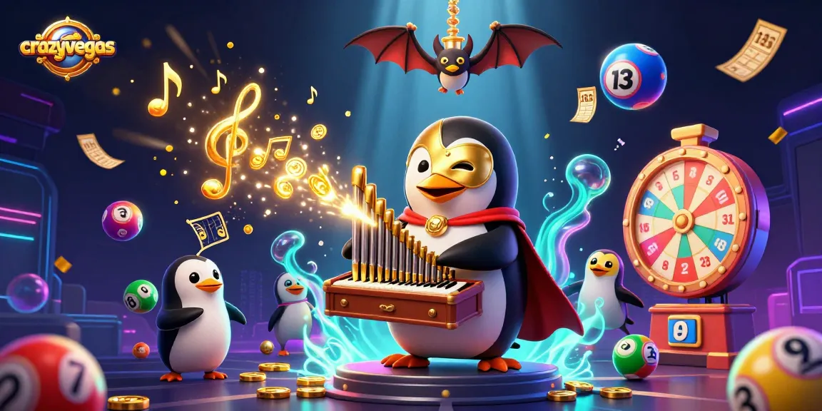 Experience thrilling gameplay with crazyvegas as a phantom penguin plays an organ amidst dynamic lottery elements.