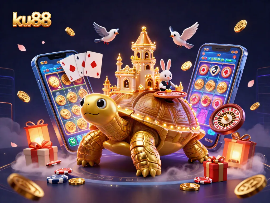 Join the excitement of ku88 online gaming with a vibrant casino illustration featuring unique characters.