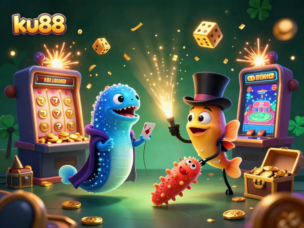 Experience thrilling gaming action at ku88 with animated characters and exciting casino elements.