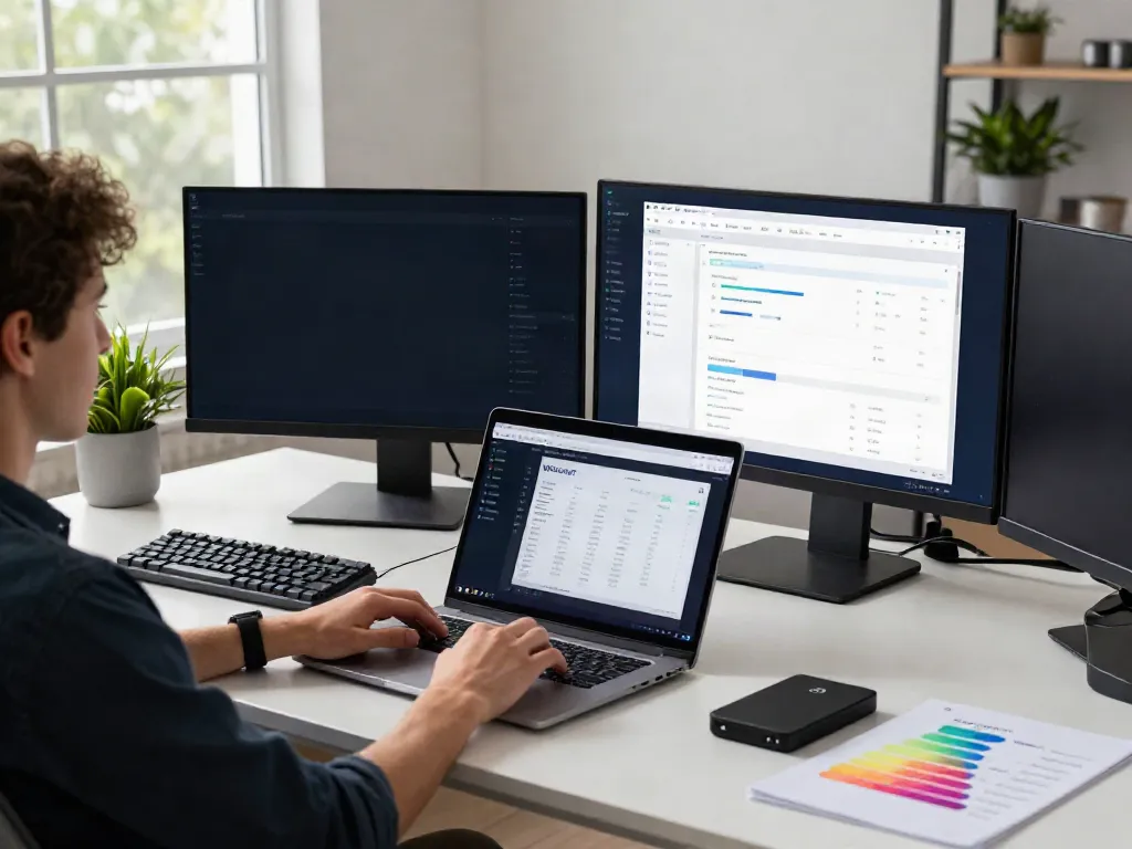Optimizing PC performance with rokok88's Wisecare software in a modern workspace.
